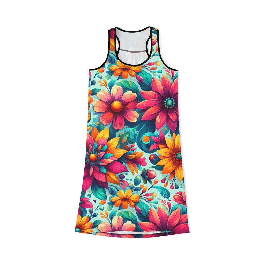 Vibrant Floral Print Racerback Dress - Casual Outings - DipaliZ