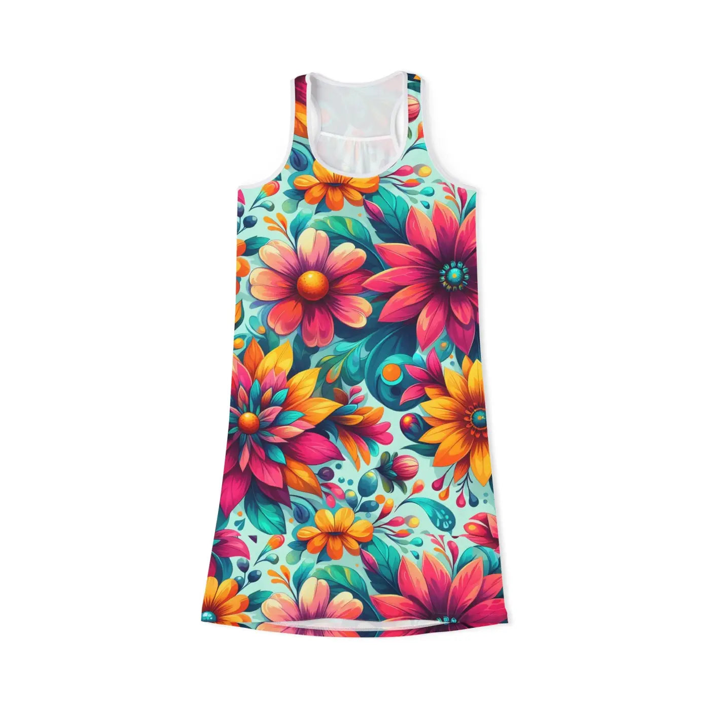 Vibrant Floral Print Racerback Dress - Casual Outings - DipaliZ