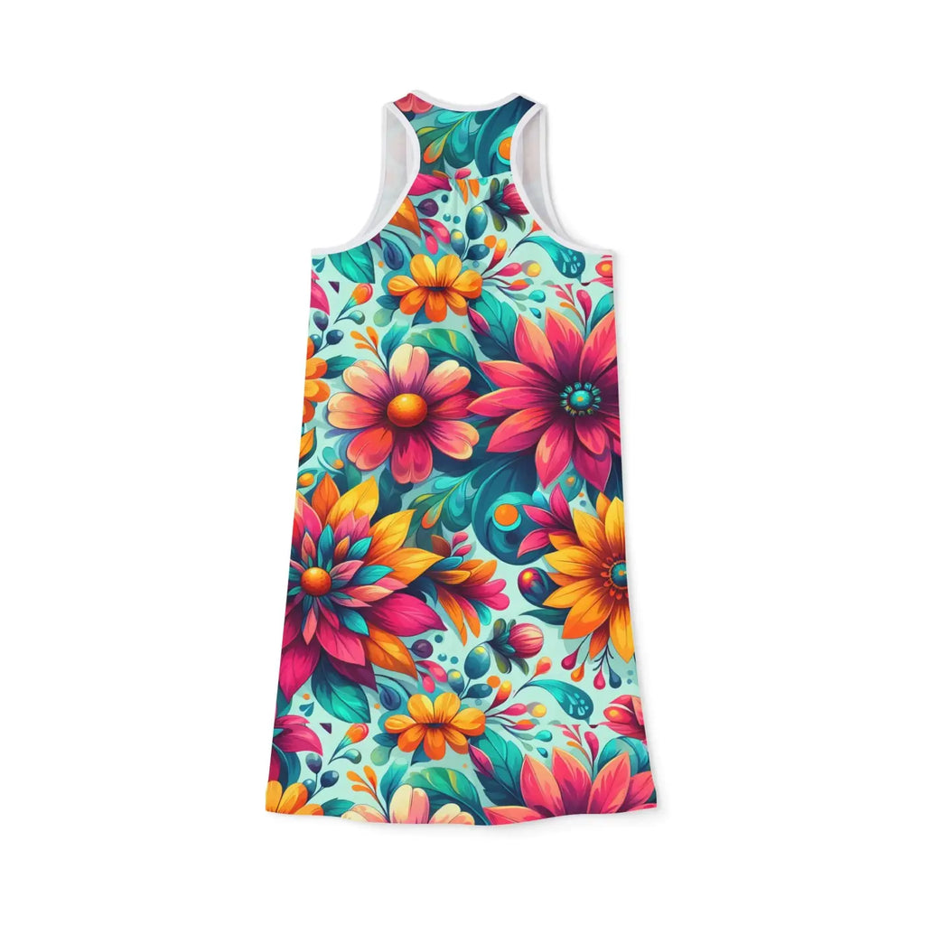 Vibrant Floral Print Racerback Dress - Casual Outings - DipaliZ