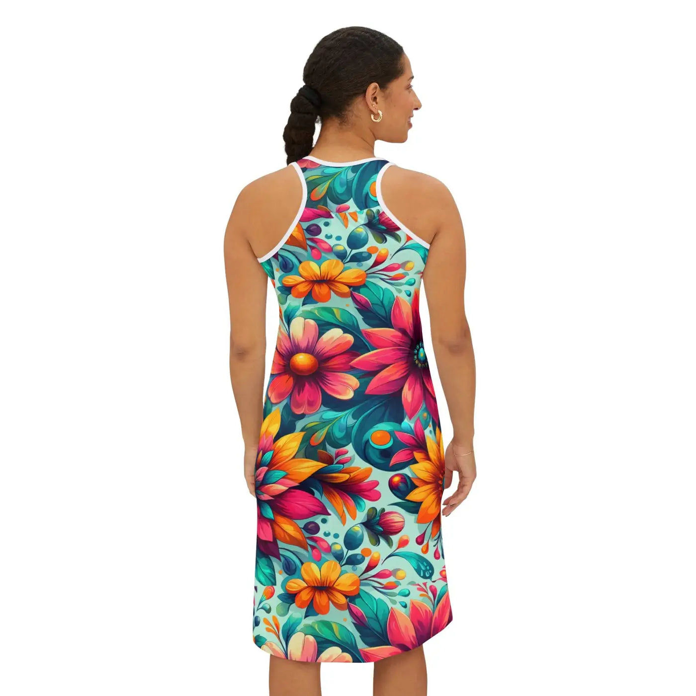 Vibrant Floral Print Racerback Dress - Casual Outings - DipaliZ