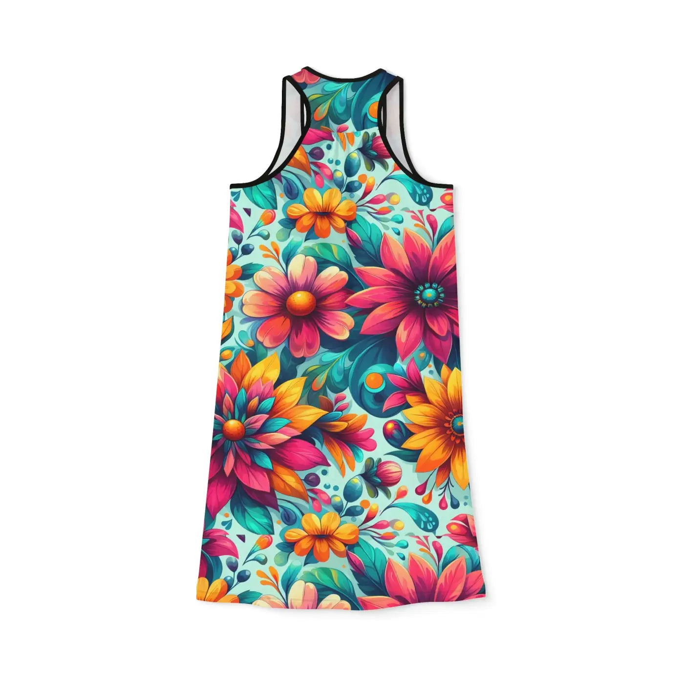 Vibrant Floral Print Racerback Dress - Casual Outings - DipaliZ