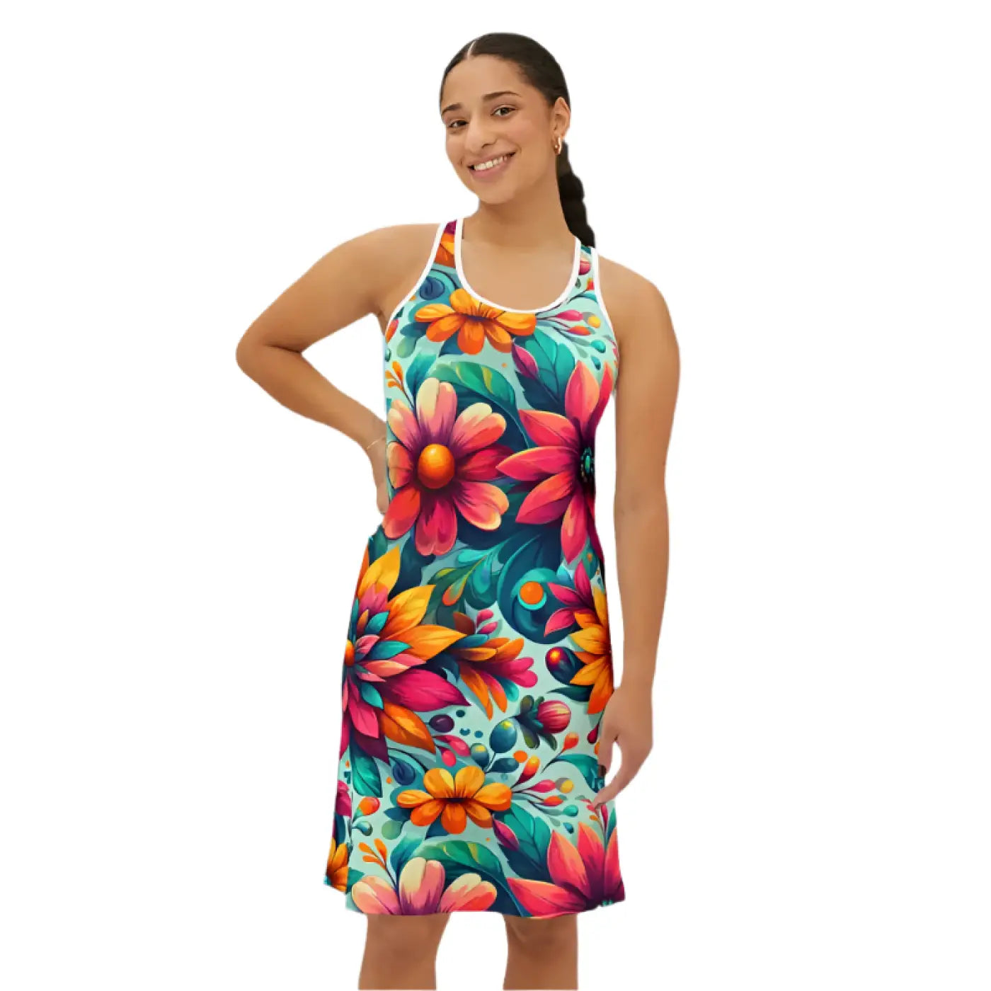 Vibrant Floral Print Racerback Dress - Casual Outings - DipaliZ
