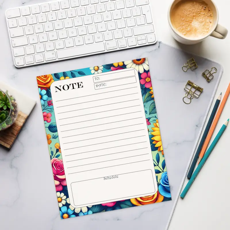 Vibrant Flowers Daily Notepad - Organize Your Day - DipaliZ