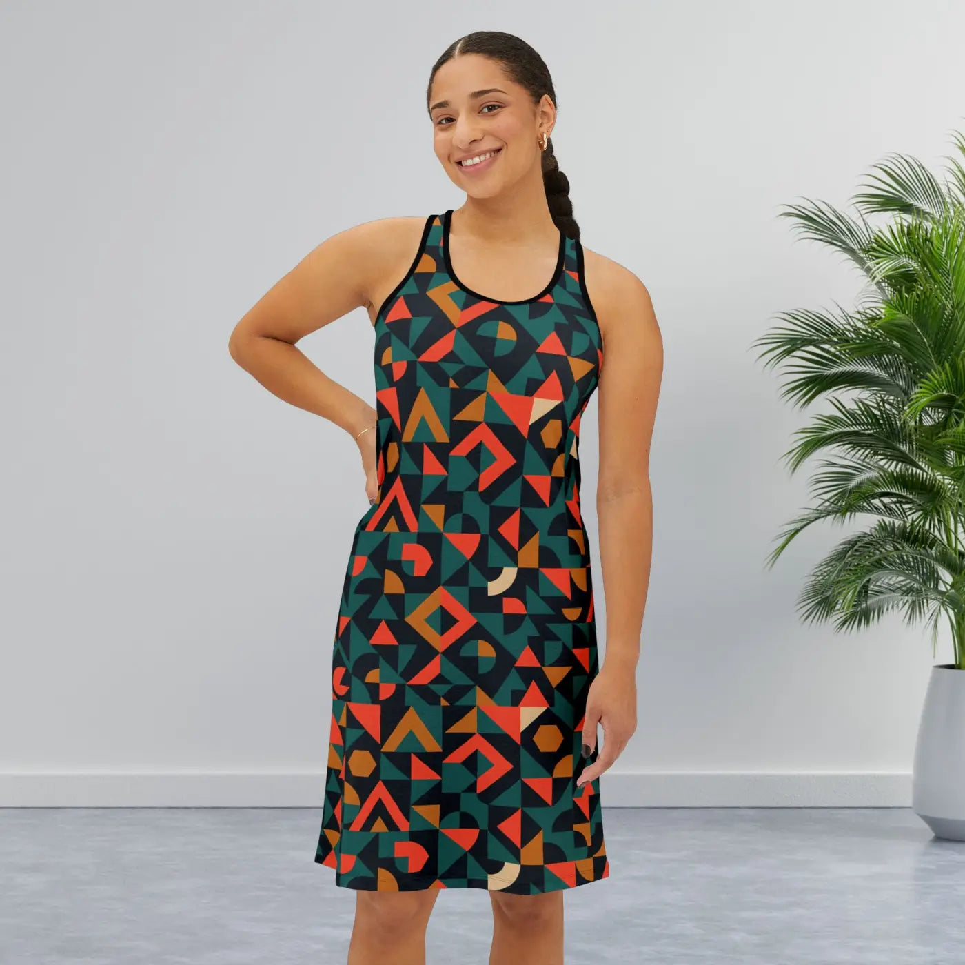 Vibrant Geometric Women's Racerback Dress - Unique Everyday Wear - DipaliZ