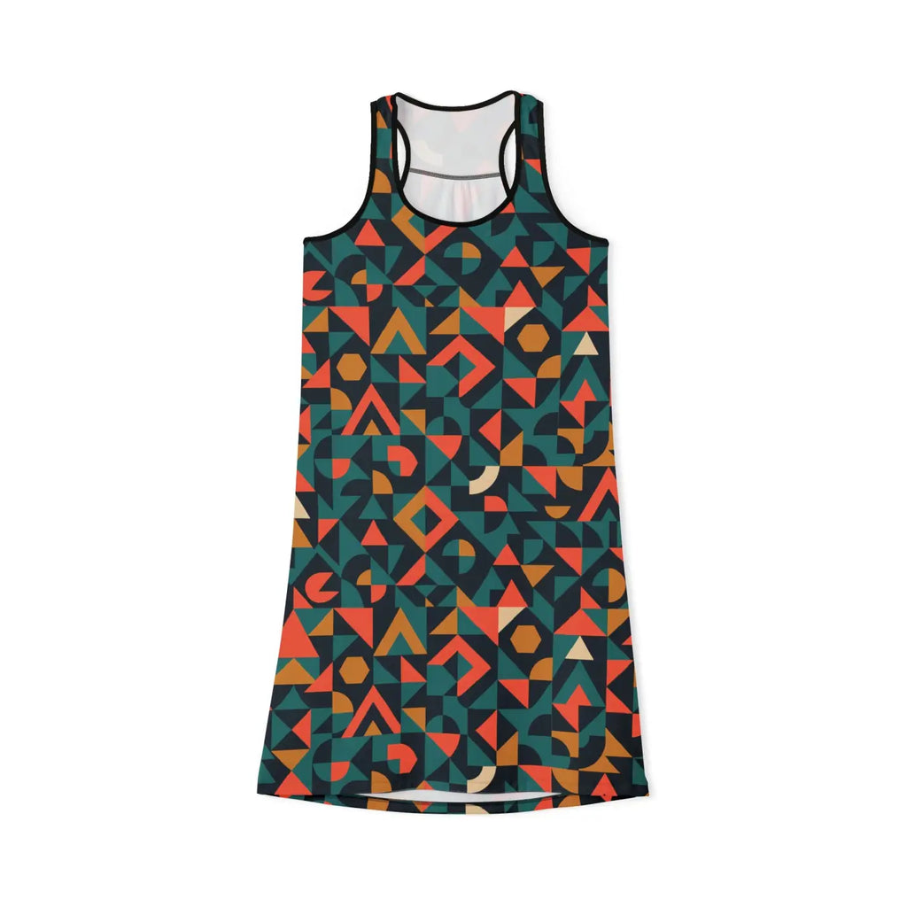 Vibrant Geometric Women's Racerback Dress - Unique Everyday Wear - DipaliZ