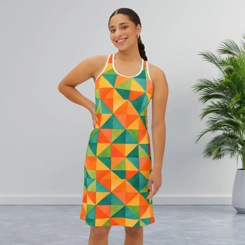 Women's Racerback Dress - Bold Geometric Summer Style - DipaliZ