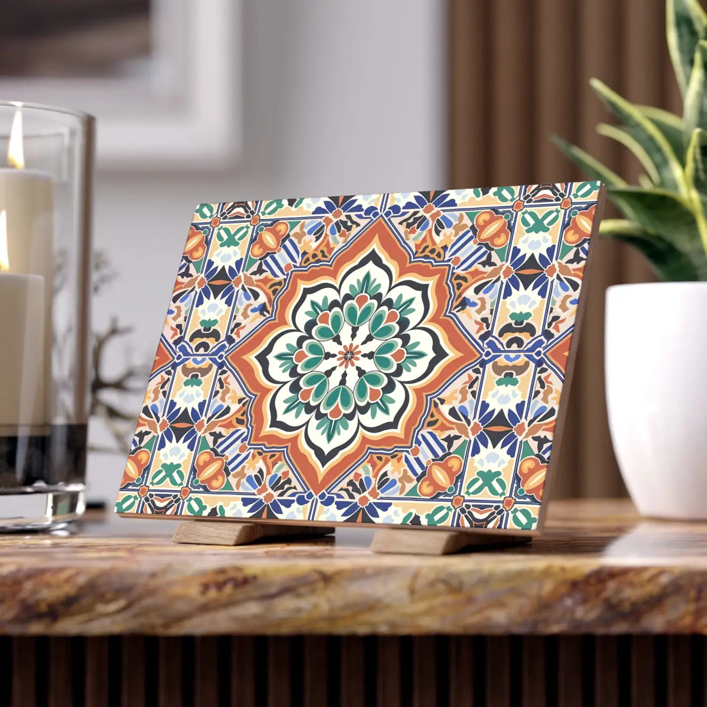 Vibrant Geometrical Pattern Ceramic Tile Decor - Wall Art - DipaliZ