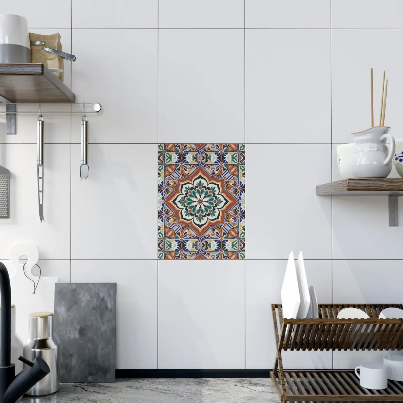 Vibrant Geometrical Pattern Ceramic Tile Decor - Wall Art - DipaliZ