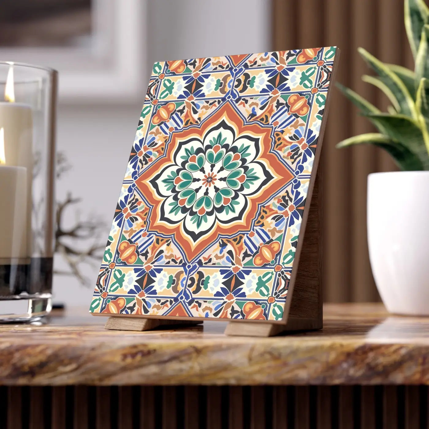 Vibrant Geometrical Pattern Ceramic Tile Decor - Wall Art - DipaliZ