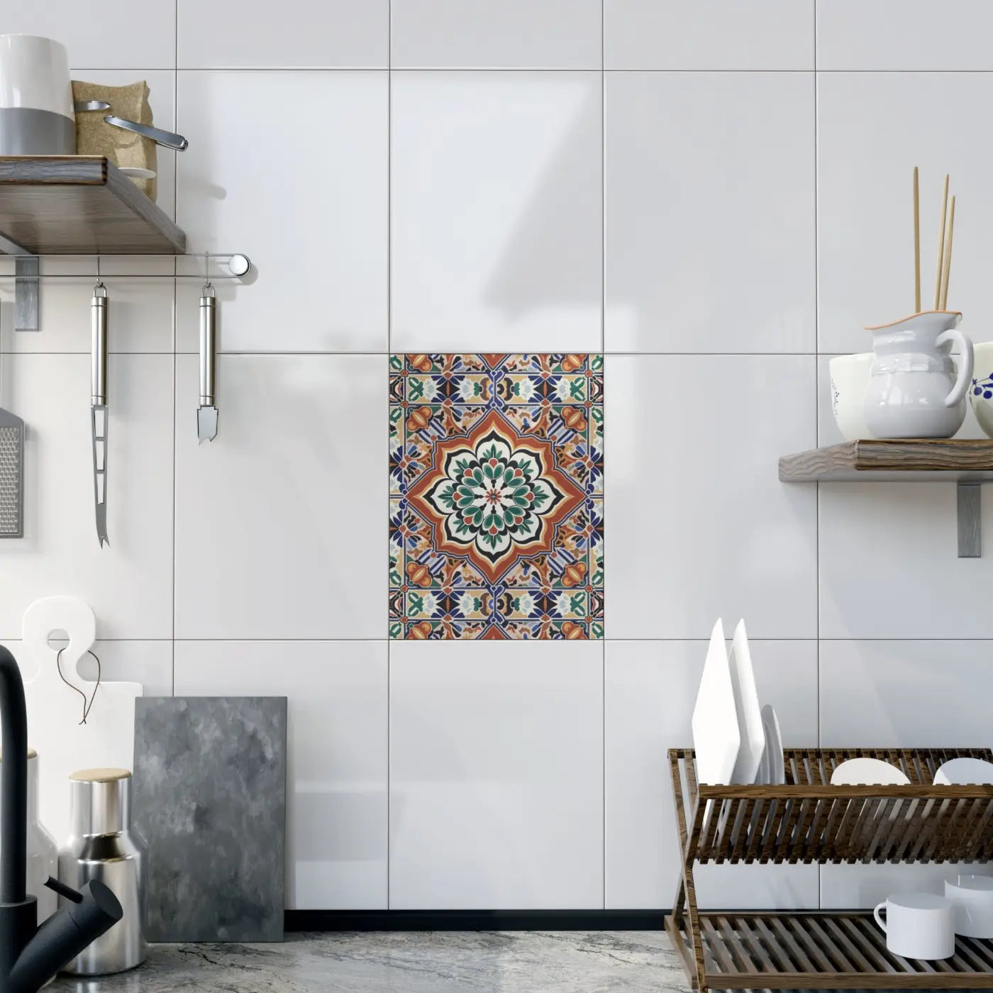 Vibrant Geometrical Pattern Ceramic Tile Decor - Wall Art - DipaliZ