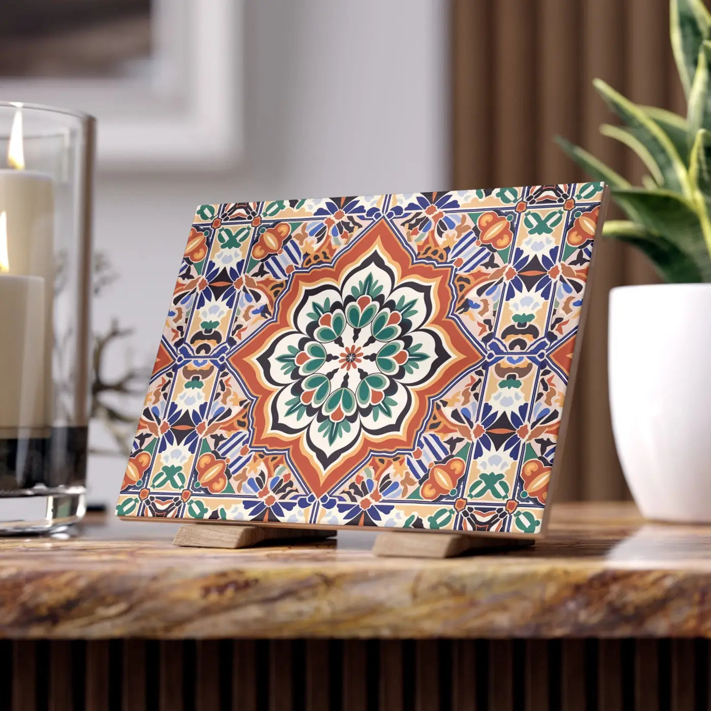 Vibrant Geometrical Pattern Ceramic Tile Decor - Wall Art - DipaliZ