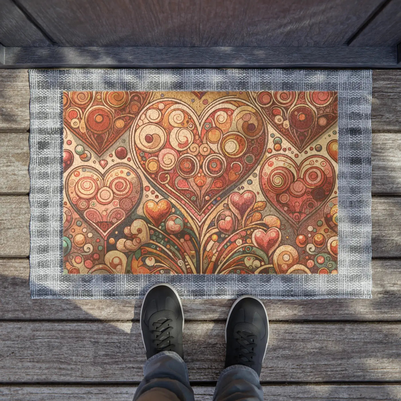 Vibrant Heart Pattern Doormat - Colorful Welcome Decor - DipaliZ