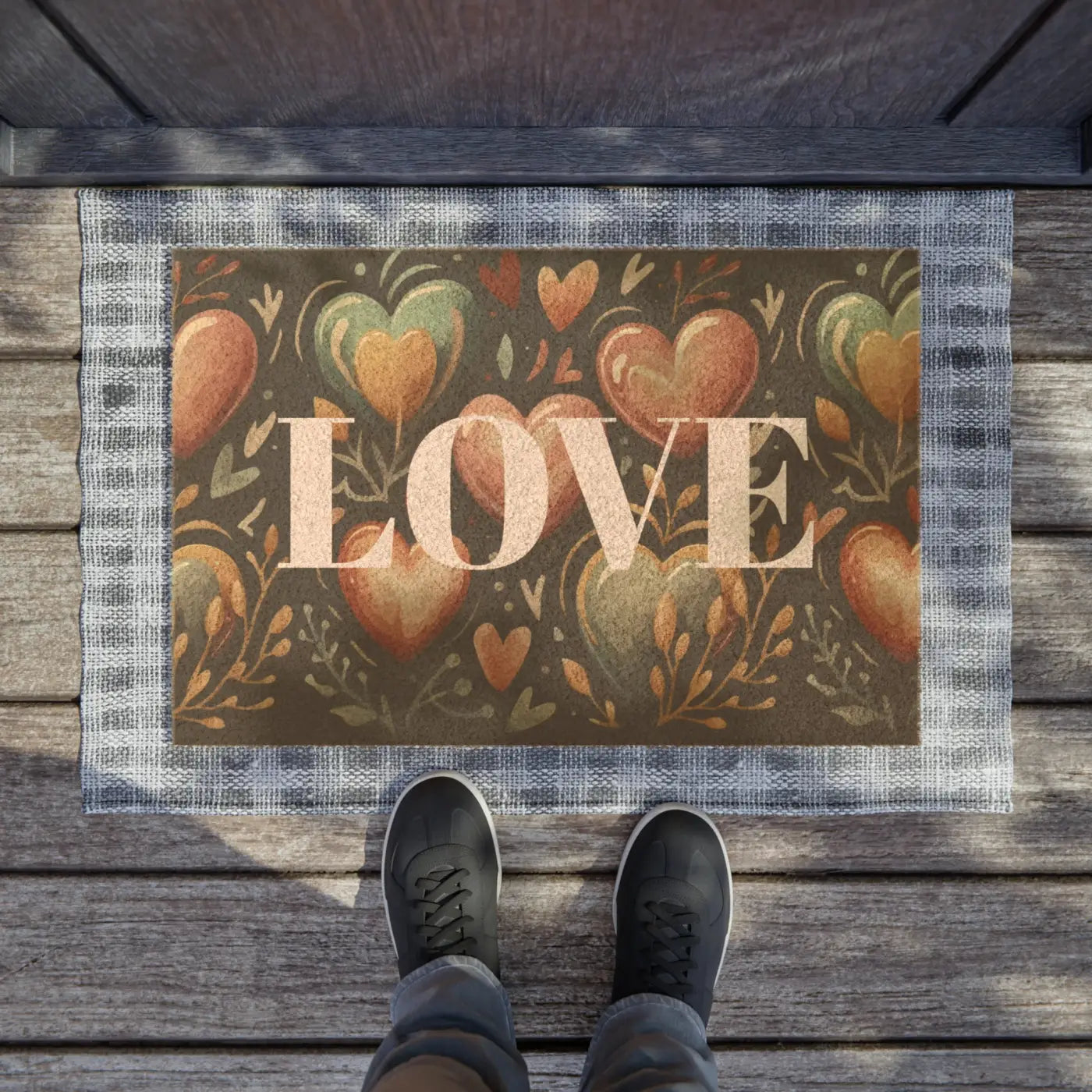 Vibrant Heart Pattern Doormat - Love Welcome Design - DipaliZ