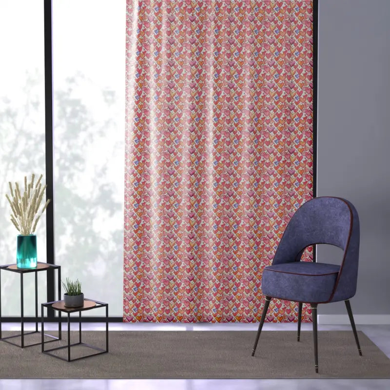 Vibrant Hearts Window Curtains - Red Polyester Curtain - DipaliZ