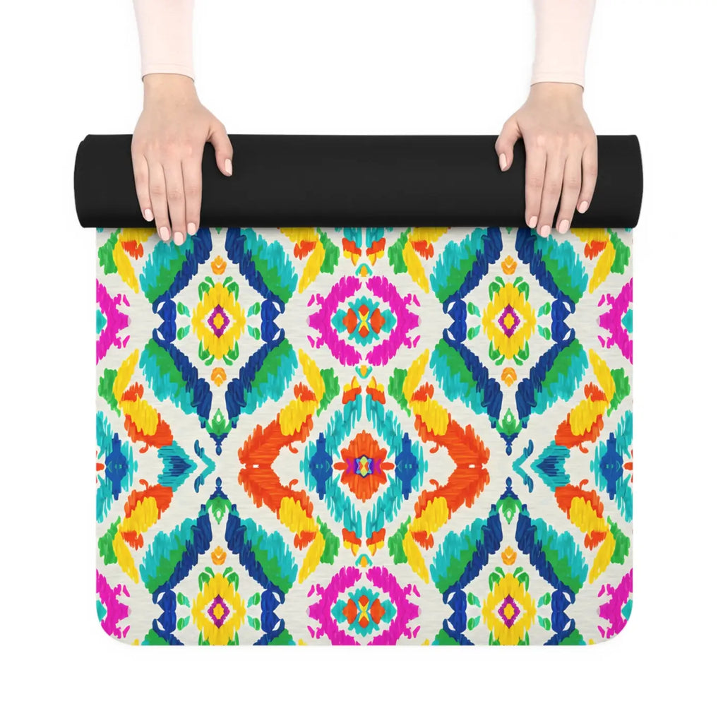 Ikat Rubber Yoga Mat - Hand Painted Microfiber Suede - DipaliZ