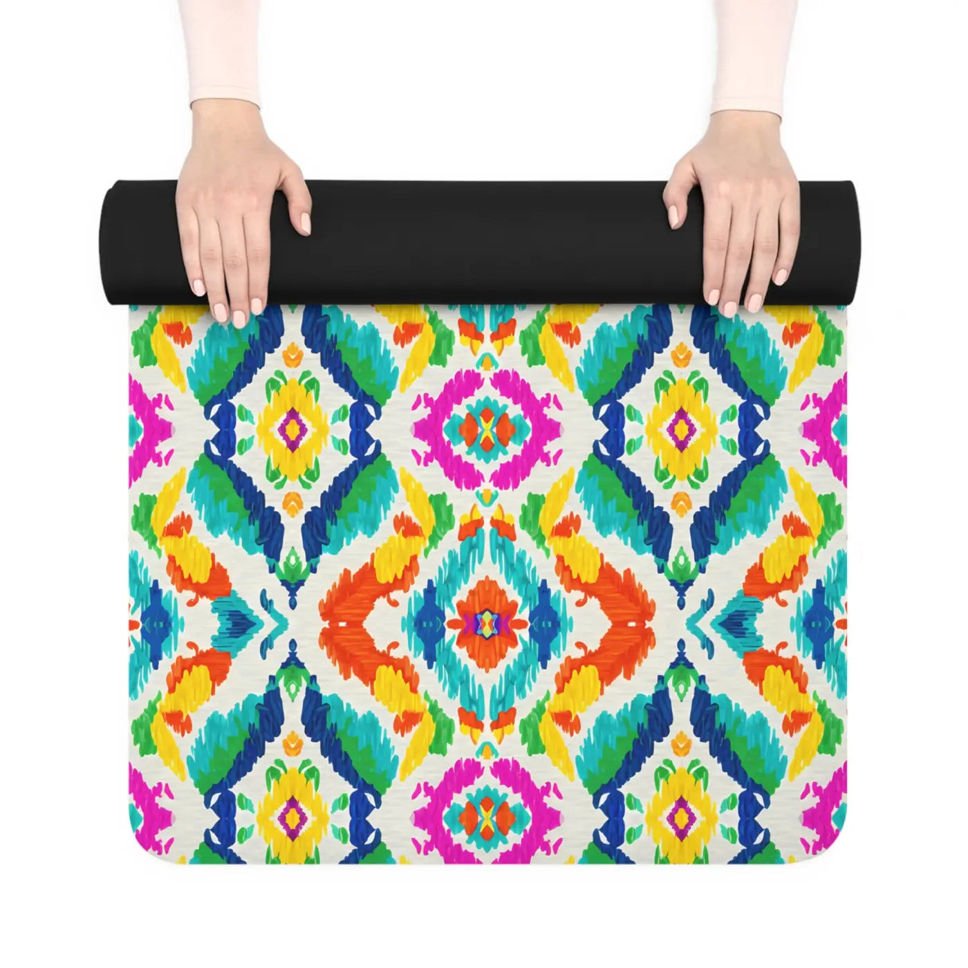Ikat Rubber Yoga Mat - Hand Painted Microfiber Suede - DipaliZ