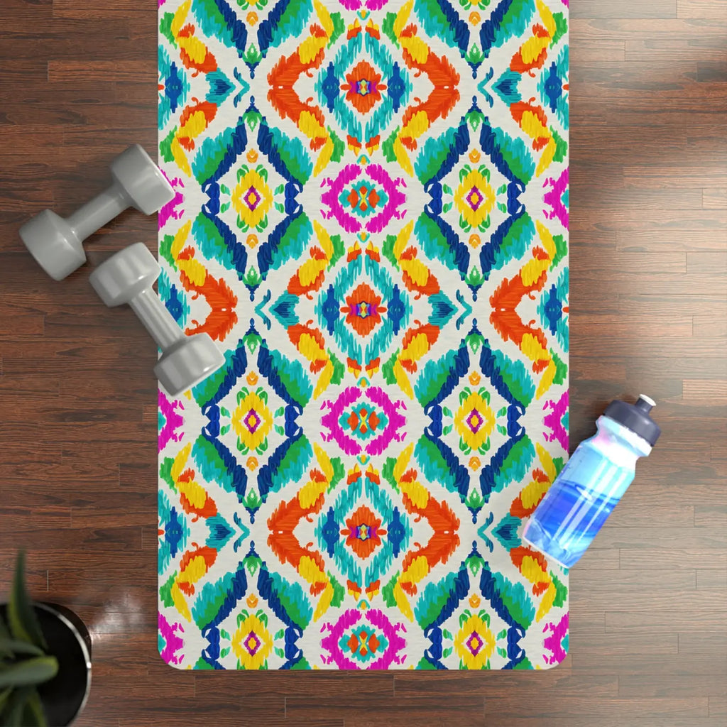 Ikat Rubber Yoga Mat - Hand Painted Microfiber Suede - DipaliZ
