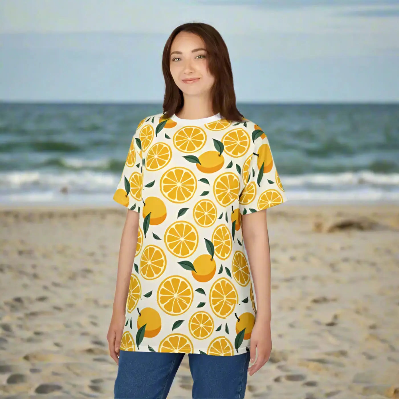 Vibrant Lemon Print Tee - Citrus Summer Style - DipaliZ