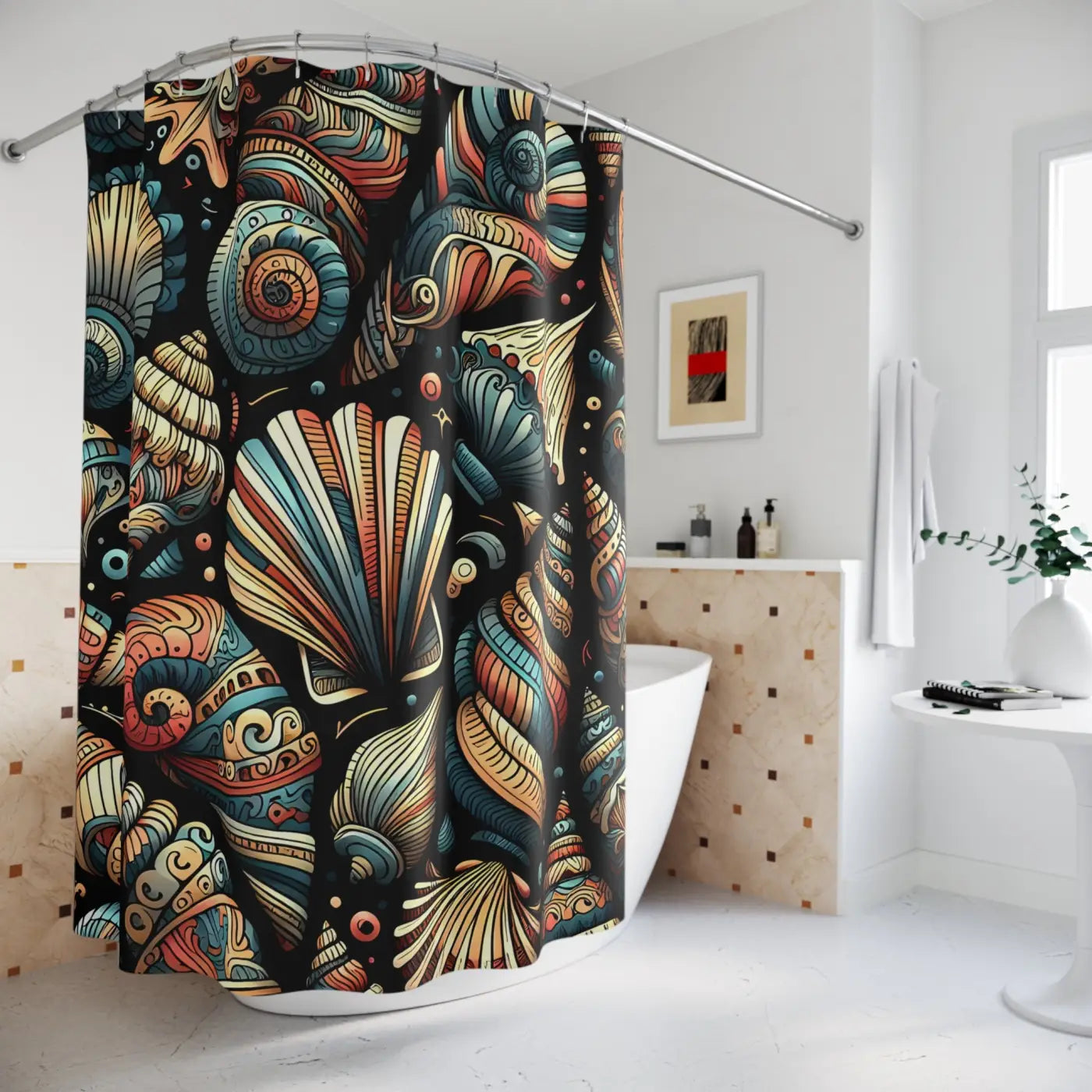 Vibrant Seashell Shower Curtain - Beach Vibes Coastal - DipaliZ