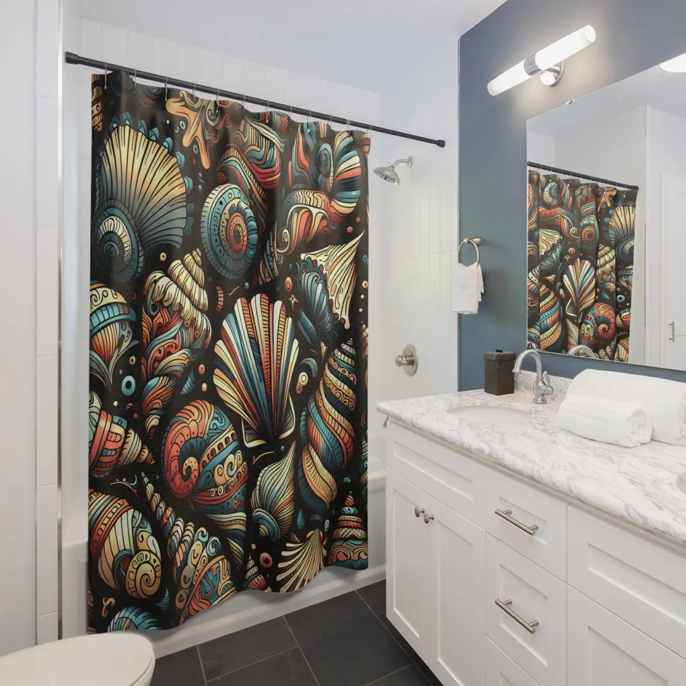 Vibrant Seashell Shower Curtain - Beach Vibes Coastal - DipaliZ