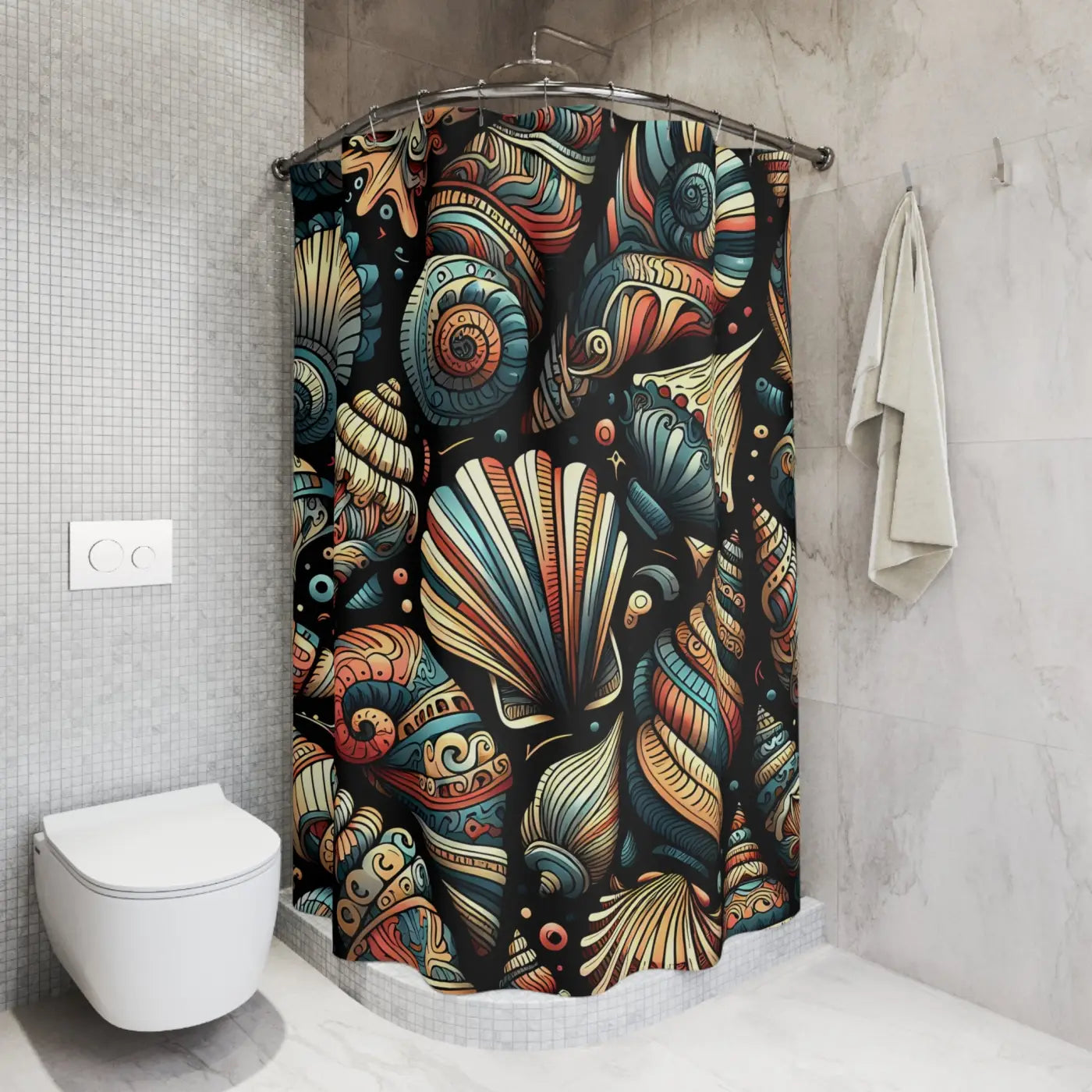 Vibrant Seashell Shower Curtain - Beach Vibes Coastal - DipaliZ