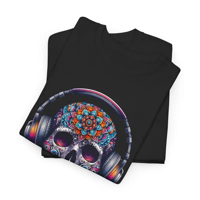 Vibrant Skull With Headphones Cotton Tee - Unisex Heavy - DipaliZ