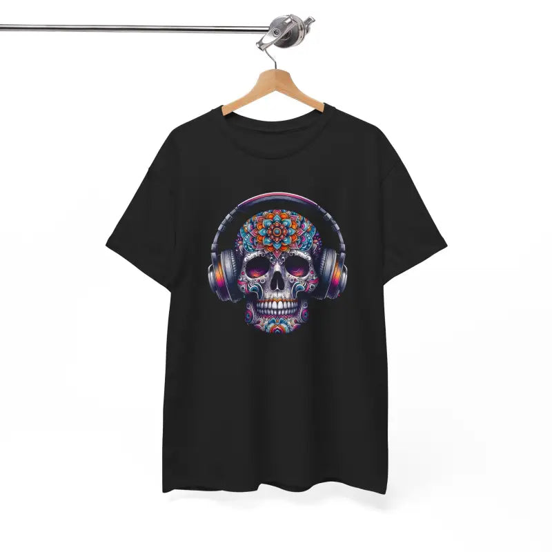 Vibrant Skull With Headphones Cotton Tee - Unisex Heavy - DipaliZ