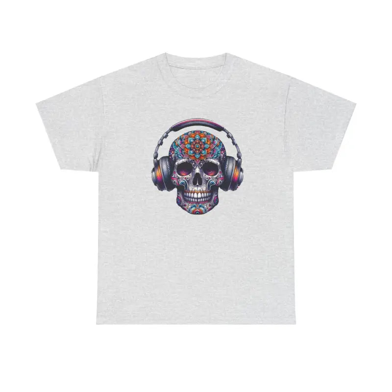Vibrant Skull With Headphones Cotton Tee - Unisex Heavy - DipaliZ