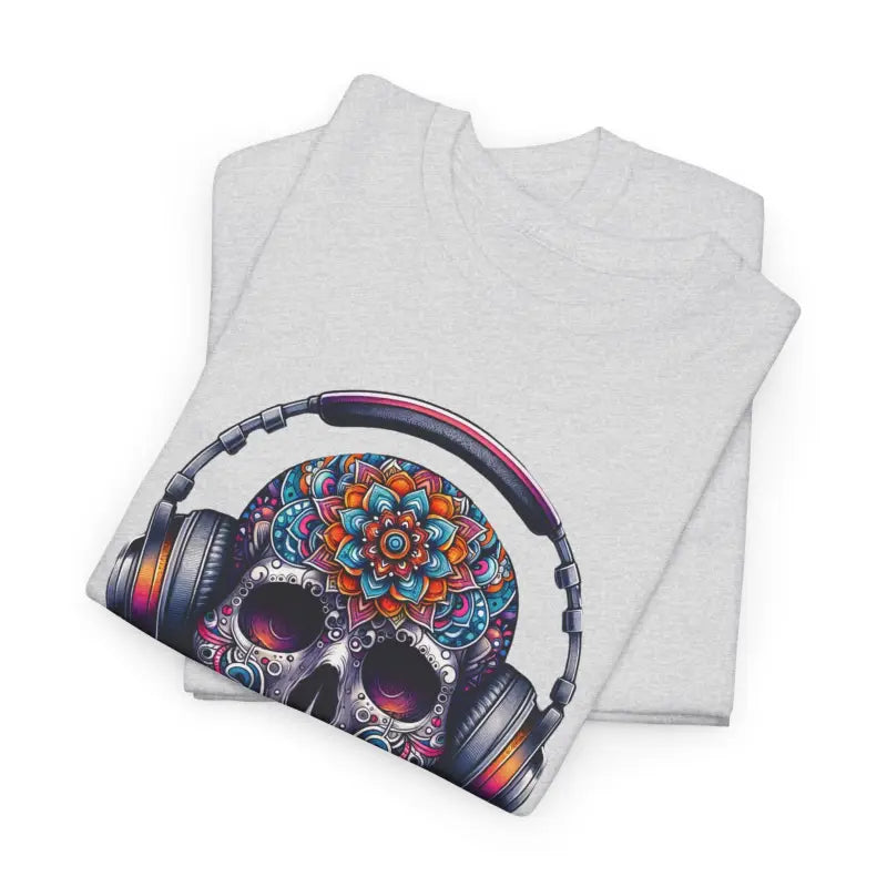Vibrant Skull With Headphones Cotton Tee - Unisex Heavy - DipaliZ
