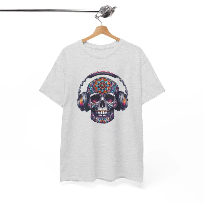 Vibrant Skull With Headphones Cotton Tee - Unisex Heavy - DipaliZ