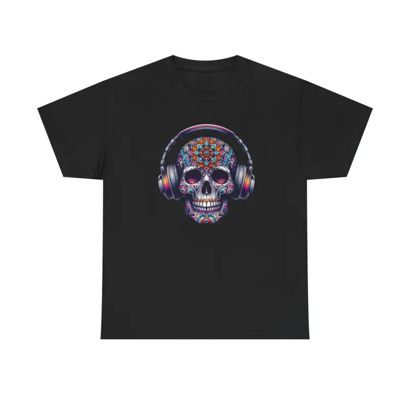 Vibrant Skull With Headphones Cotton Tee - Unisex Heavy - DipaliZ