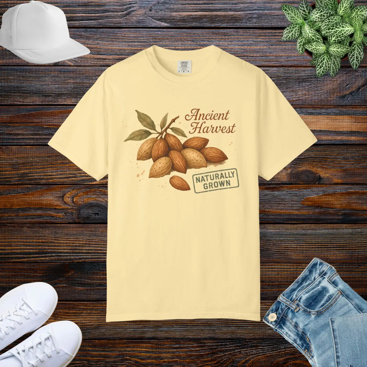 Vintage Almond Graphic Organic Cotton Tee - Nature Lover Shirt - DipaliZ