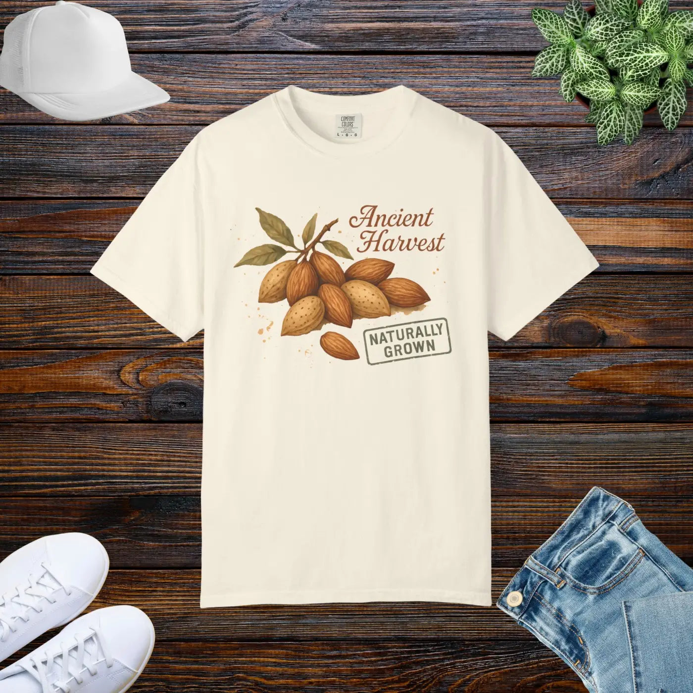Vintage Almond Graphic Organic Cotton Tee - Nature Lover Shirt - DipaliZ