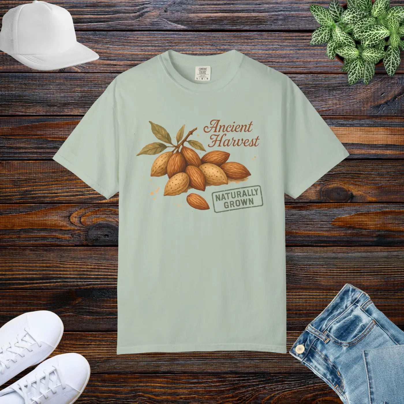 Vintage Almond Graphic Organic Cotton Tee - Nature Lover Shirt - DipaliZ