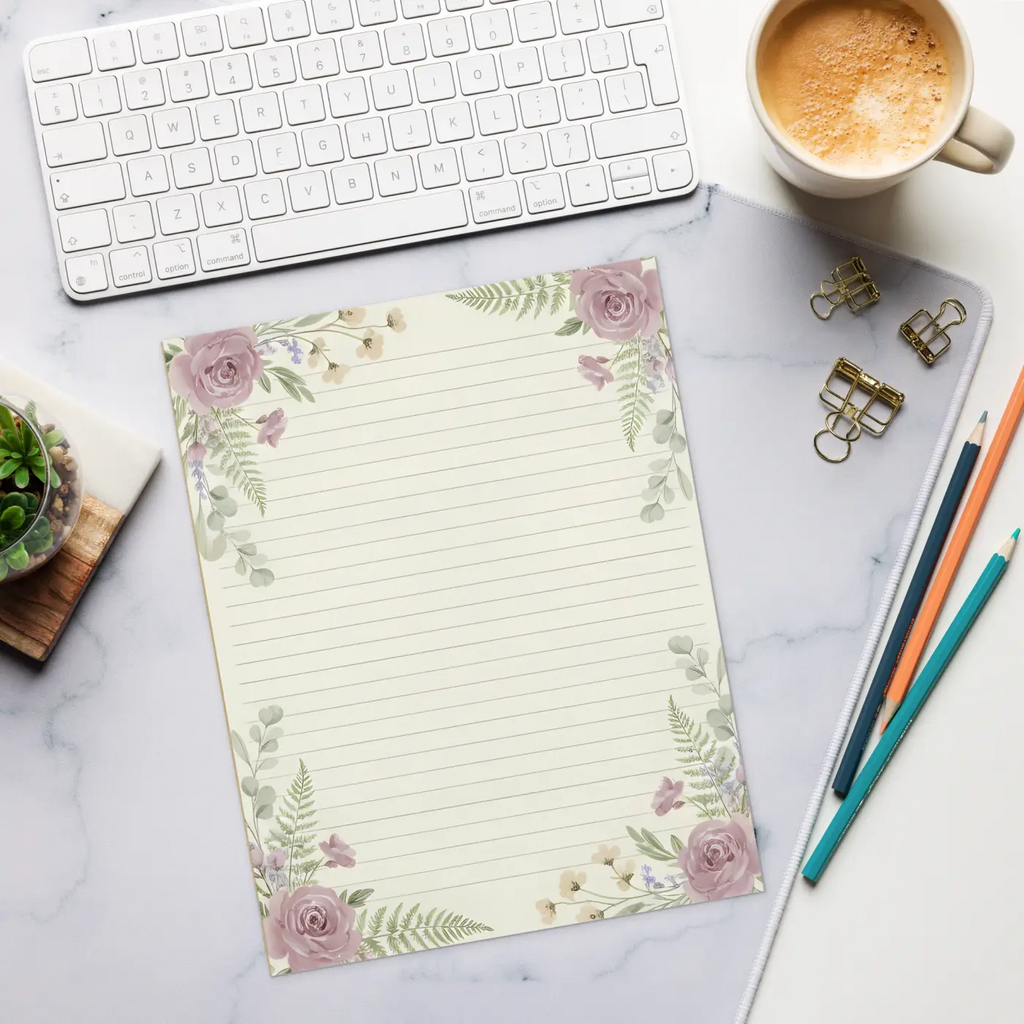 Vintage Botanical Pink Roses Ruled Notepad - DipaliZ