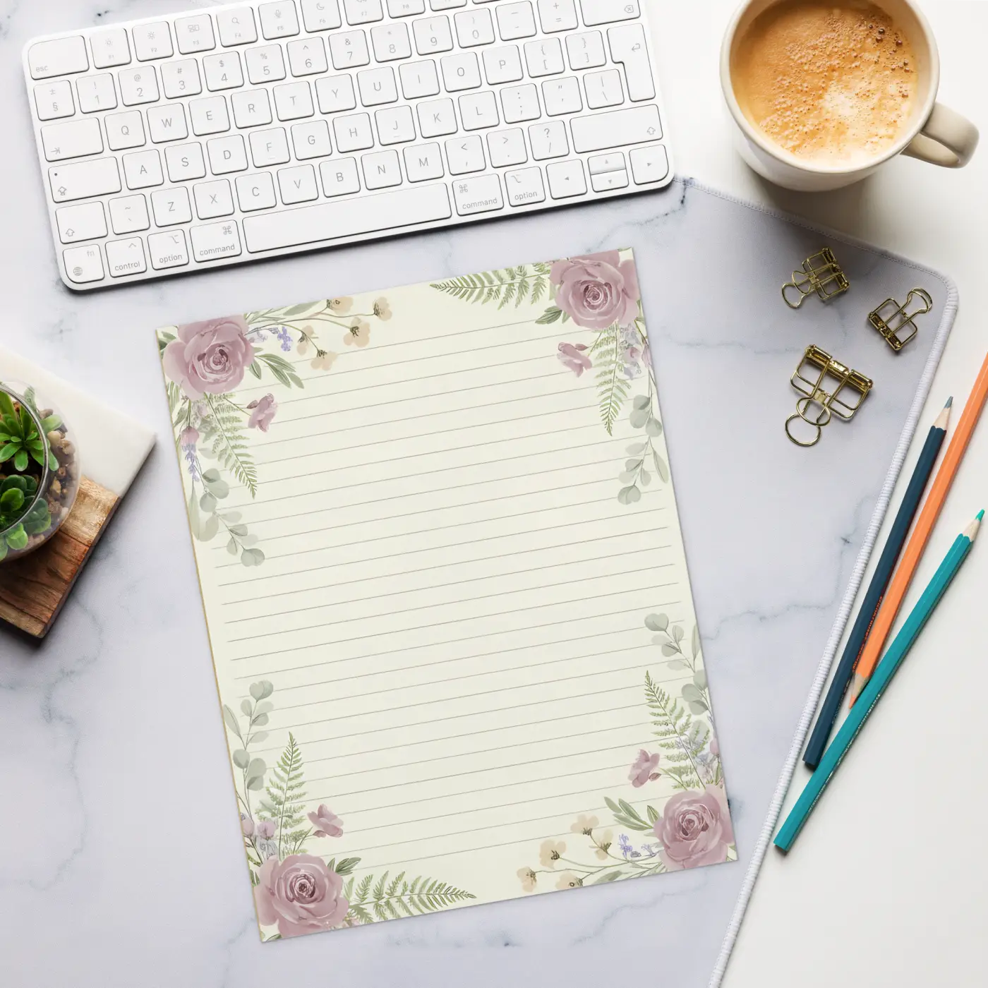 Vintage Botanical Pink Roses Ruled Notepad - DipaliZ