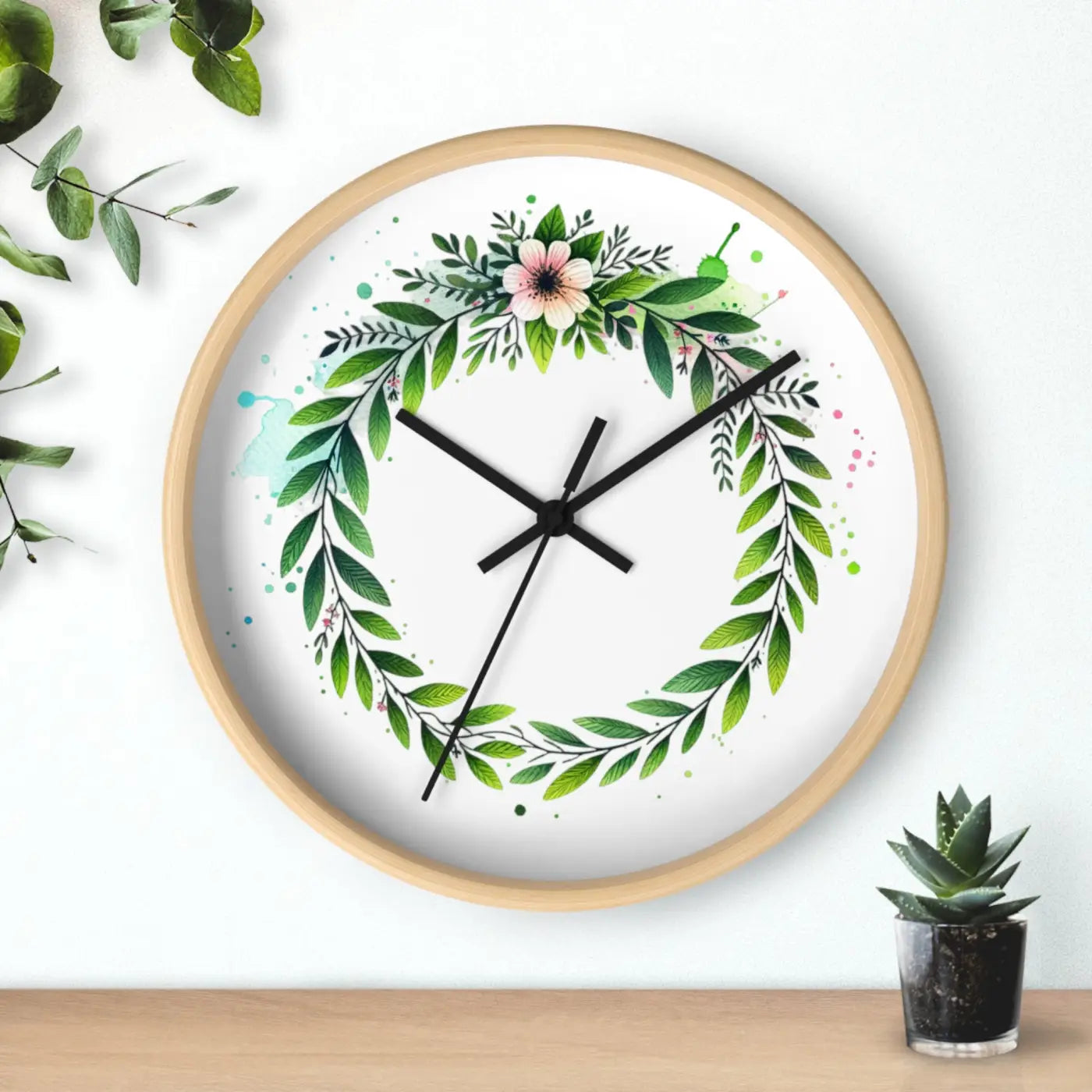 Floral Wreath Wall Clock - Eco-Friendly Home Decor - DipaliZ