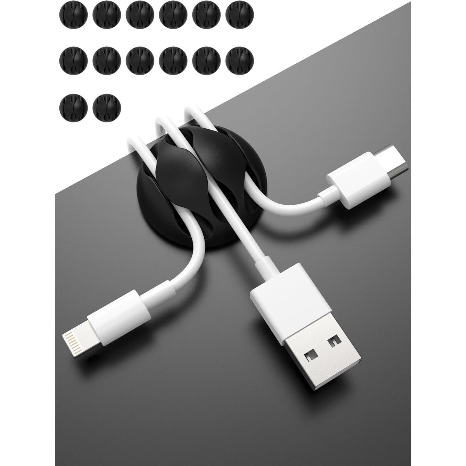 14 Pack Black 3-Hole TPR Cable Clips Cord Organizer - Premium Wire Management Holders for USB Charging Cables & Home Office Desks
