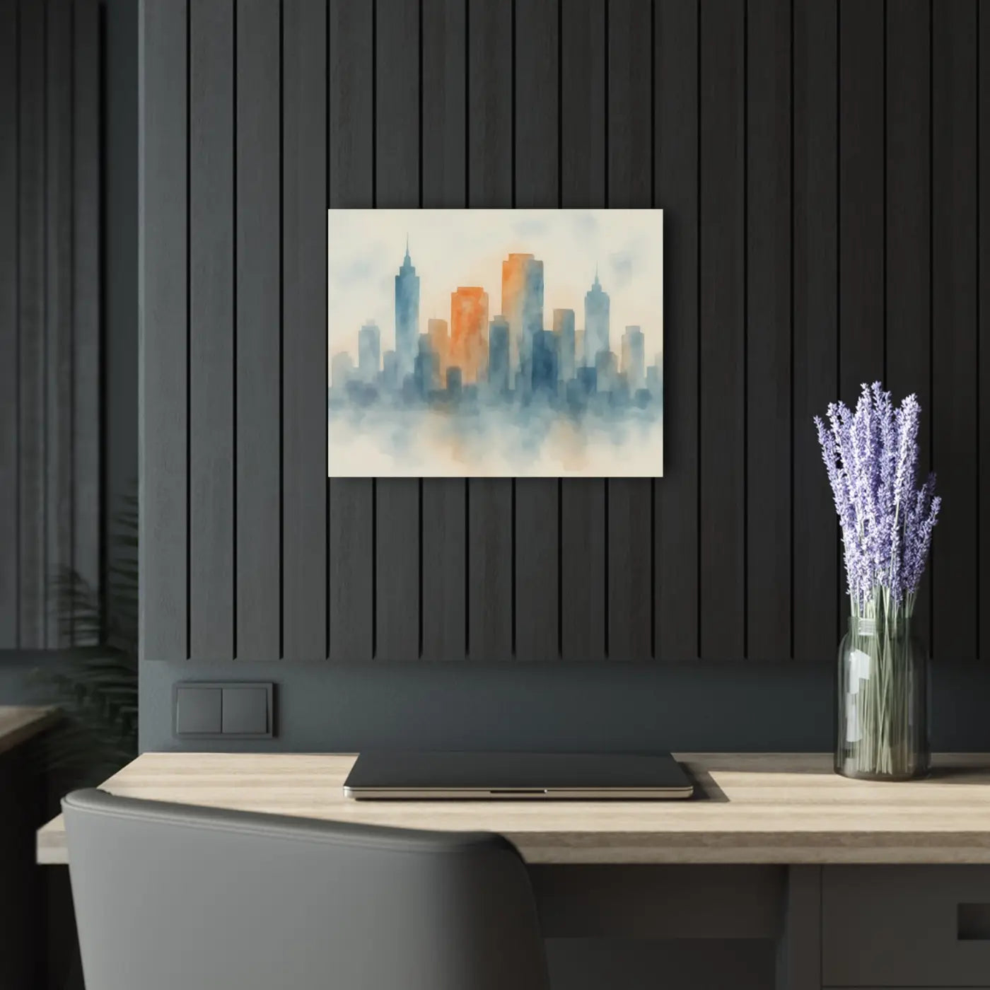 Watercolor Cityscape Gallery Wall Art - French Cleat Backing - DipaliZ