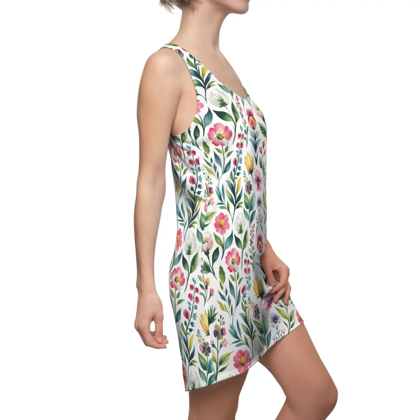 Floral Racerback Dress - Vibrant Watercolor Design - DipaliZ