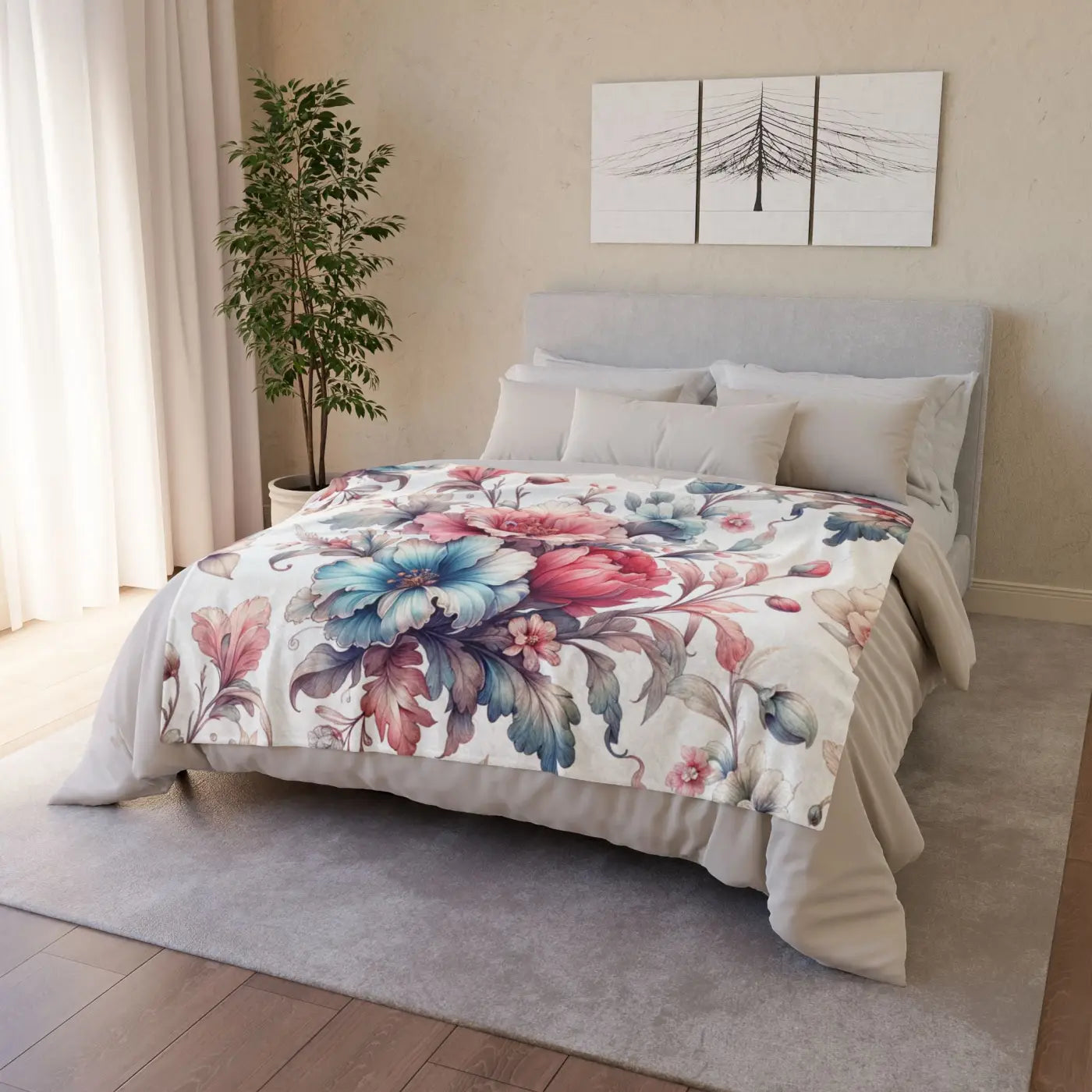 Soft Polyester Blanket - Watercolor Flowers Design - DipaliZ