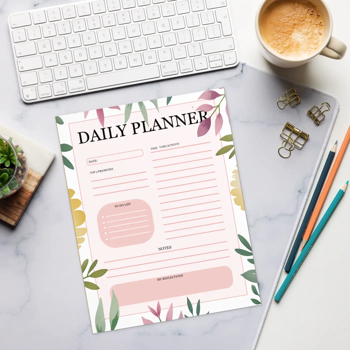 Watercolor Flowers Daily Planner - Artistic Flair Notepad - DipaliZ