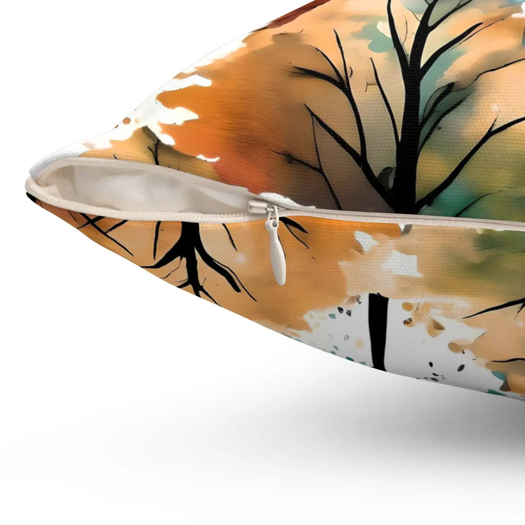Watercolor Trees Polyester Square Pillow - Spun Polyester - DipaliZ