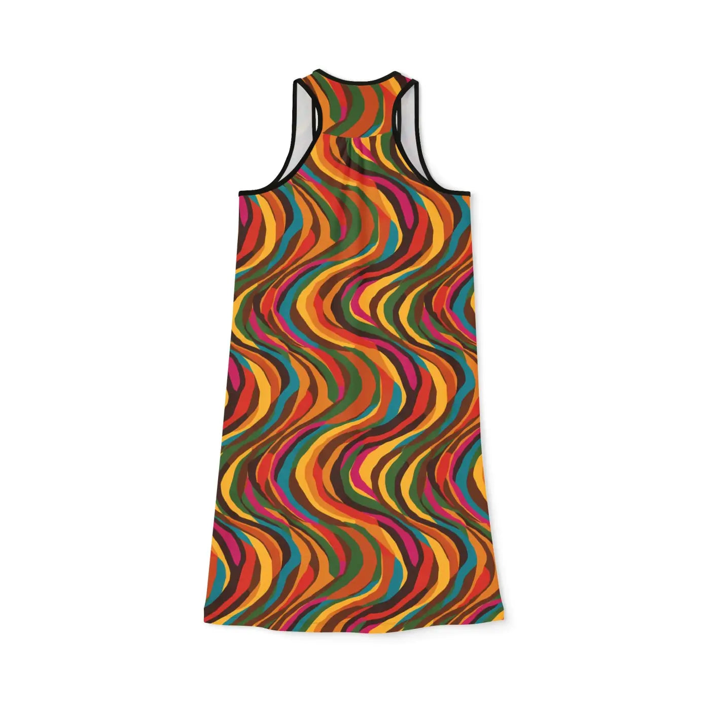 Wavy Retro Swirl Racerback Dress - 70s Vibes - DipaliZ