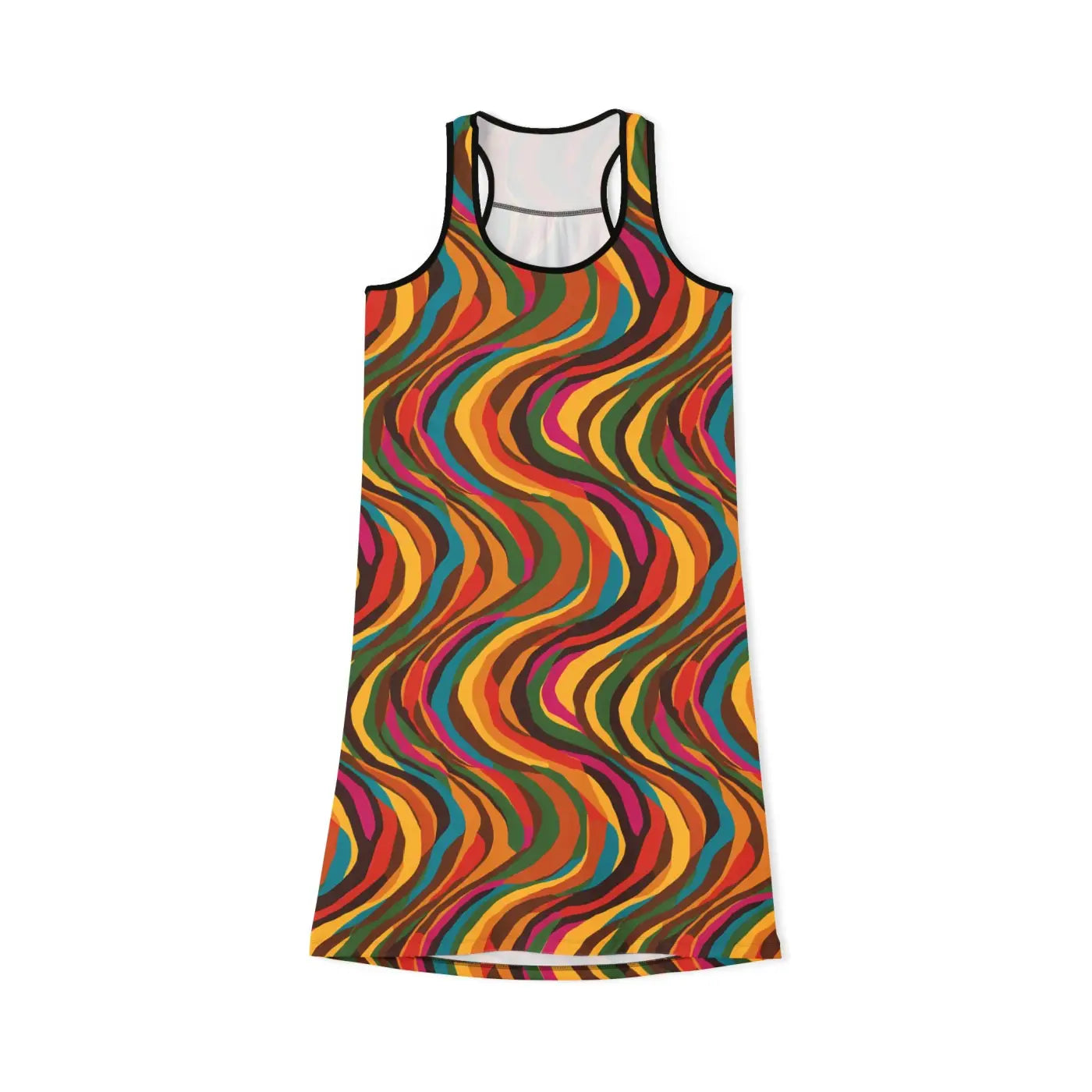 Wavy Retro Swirl Racerback Dress - 70s Vibes - DipaliZ