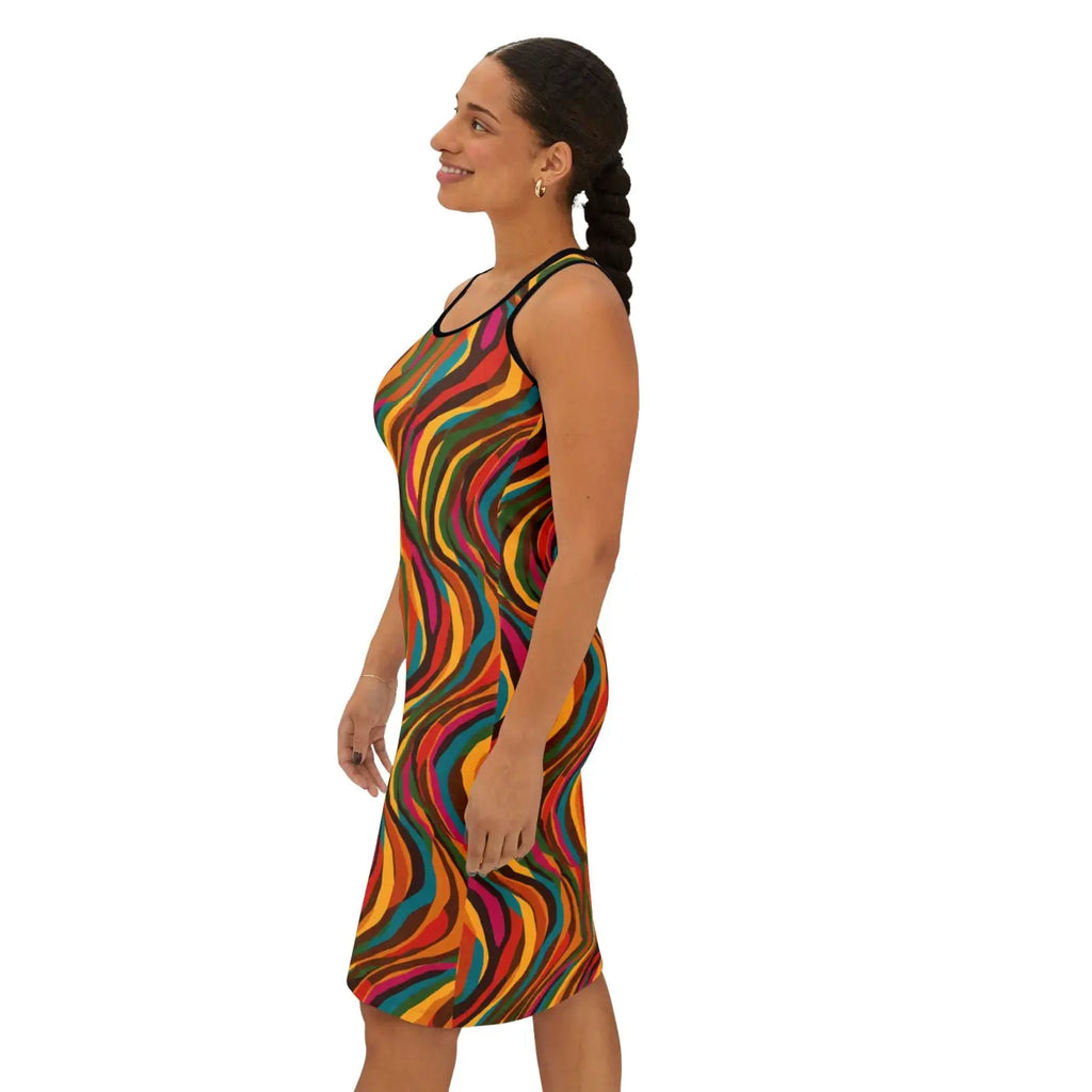 Wavy Retro Swirl Racerback Dress - 70s Vibes - DipaliZ