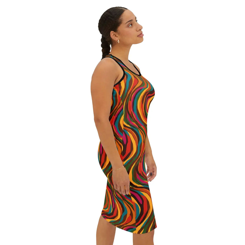 Wavy Retro Swirl Racerback Dress - 70s Vibes - DipaliZ