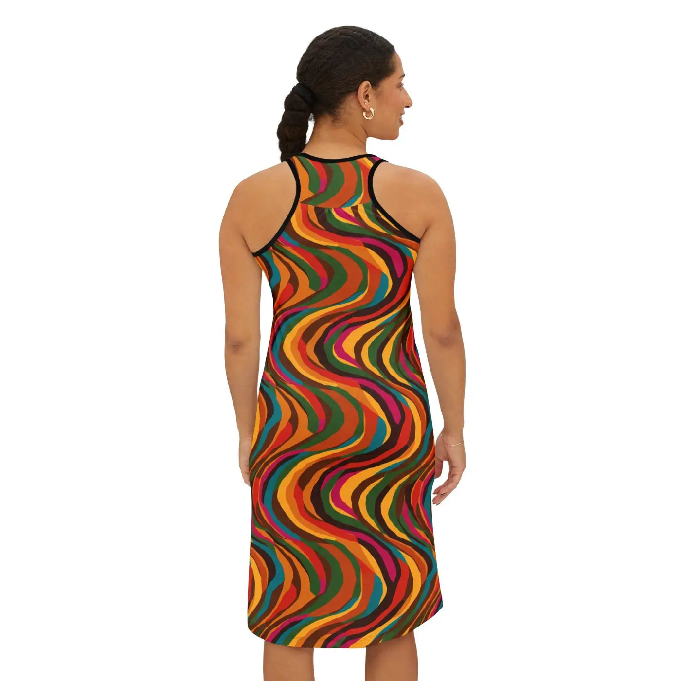Wavy Retro Swirl Racerback Dress - 70s Vibes - DipaliZ