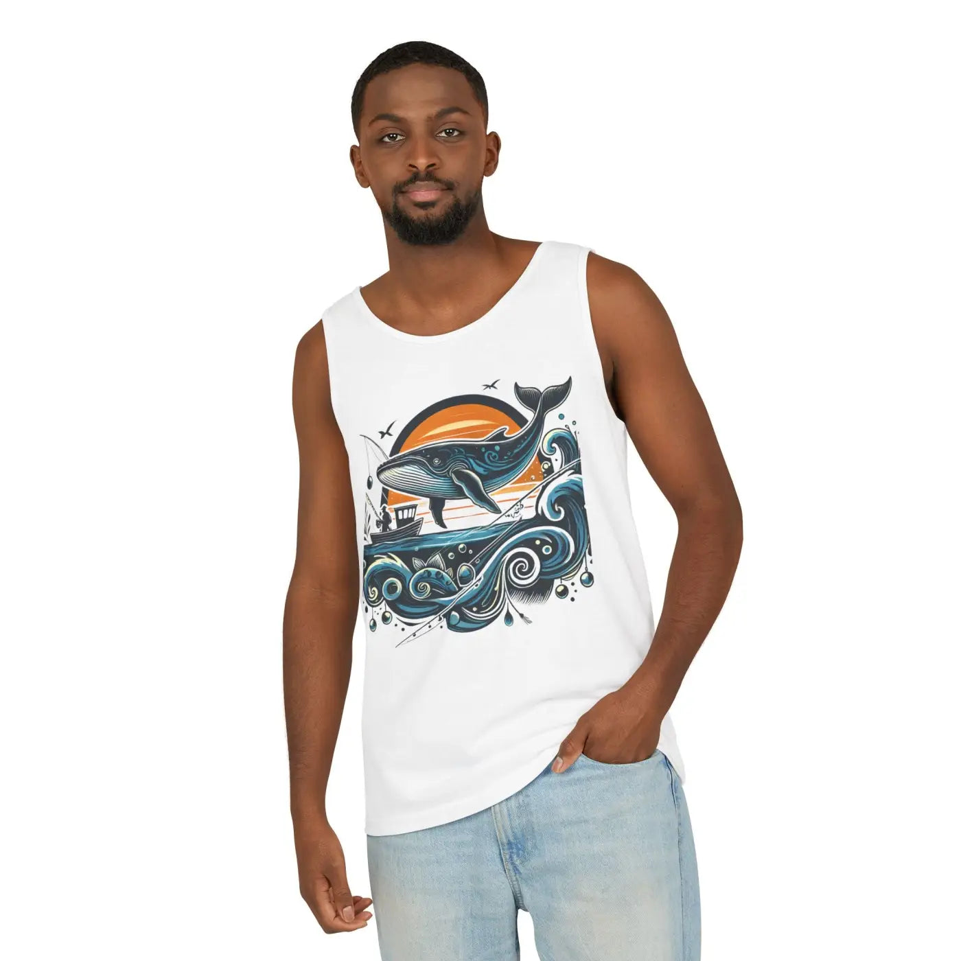 Bold Whale Sunset Tank Top - Ocean Vibes Style - DipaliZ