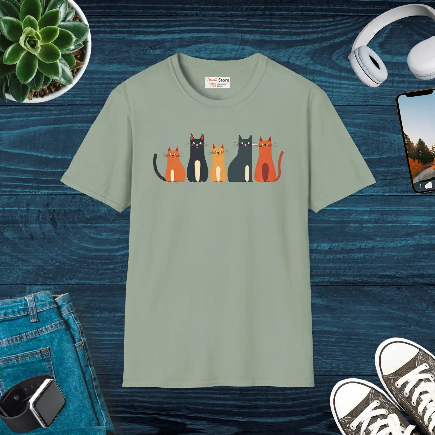 Whimsical Cat Softstyle T-Shirt - Cute Cat Lovers Gift - DipaliZ